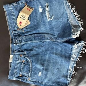 Levi's Blue Frayed Denim Shorts